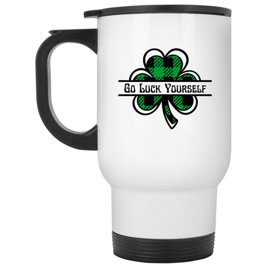 Go Luck Yourself Plaid (St Patrick's Day) - White Travel Mug