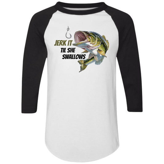 Jerk it - Green Bass  Fish- 4420 Colorblock Raglan Jersey