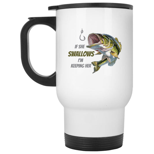 I'm Keeping her - (Bass / Green Fish) - XP8400W White Travel Mug