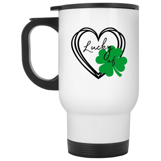 Lucky af (St. Patrick's Day) - White Travel Mug
