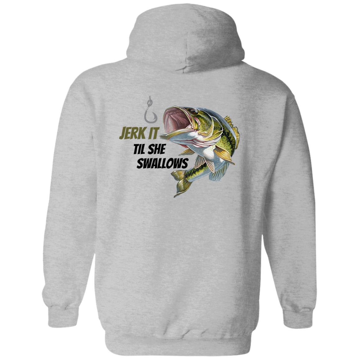 Jerk it (Green Bass/ Fish / Emblem on BACK) Pullover Hoodie