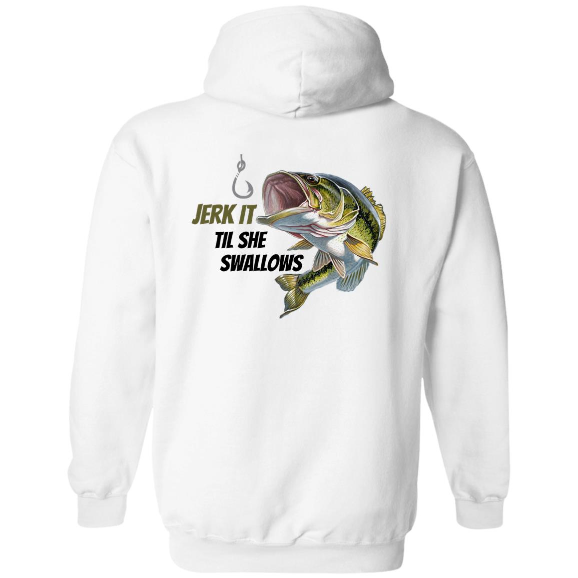 Jerk it (Green Bass/ Fish / Emblem on BACK) Pullover Hoodie