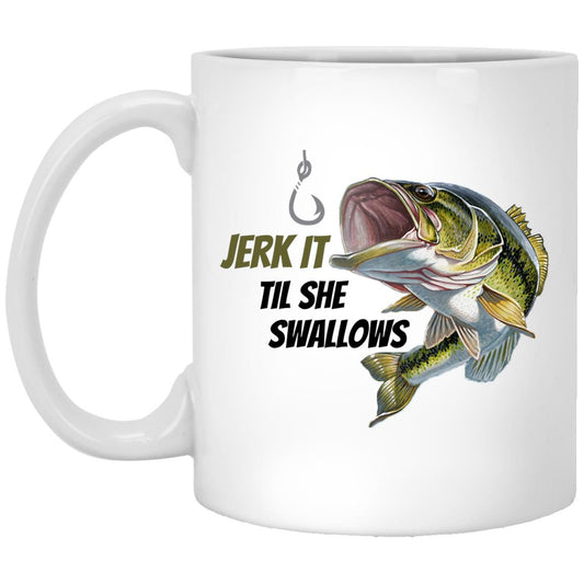Jerk It - Green  Bass Fish- XP8434 11 oz. White Mug