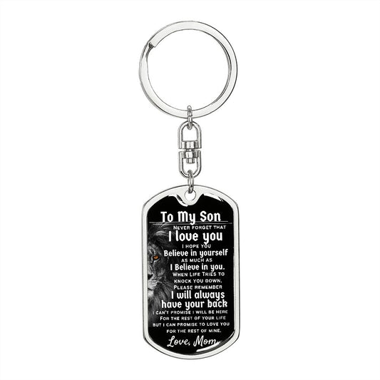 To Son from Mom (Lion) - Dog Tag Swivel Keychain