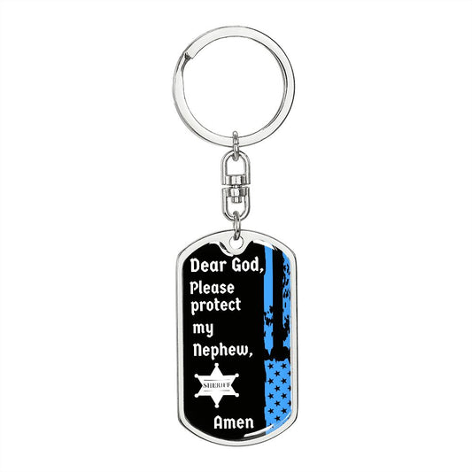 Protect My Nephew (Thin Blue Line / Sherriff) - Dog Tag Swivel Keychain