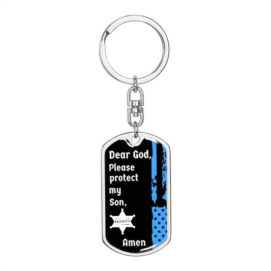 Protect My Son (Thin Blue Line / Sherriff) - Dog Tag Swivel Keychain