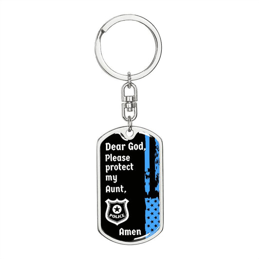Protect My Aunt (Thin Blue Line / Police) - Dog Tag Swivel Keychain