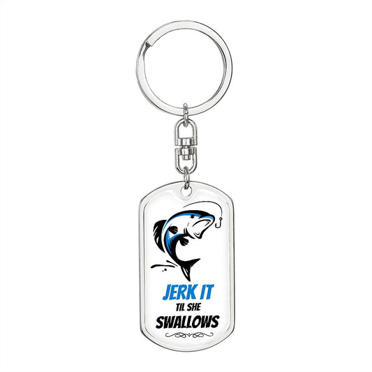 Jerk it (Blue Fish) - Dog Tag Swivel Keychain