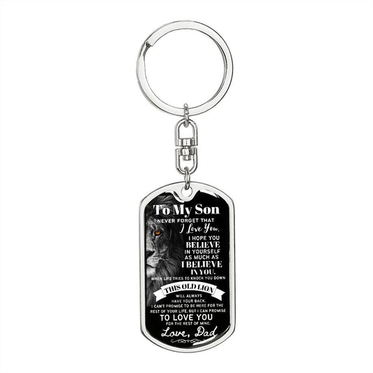 To My Son from Dad (Larger Fancy Half Lion) - Dog Tag Swivel Keychain