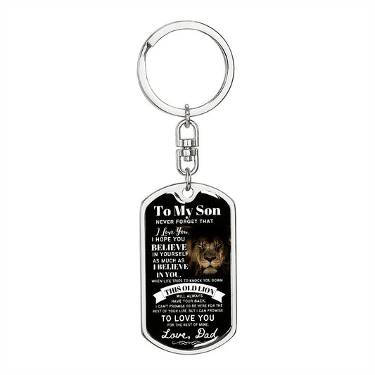 To My Son From Dad (Real Lion) - Dog Tag Swivel Keychain