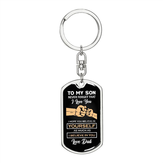 To Son from Dad (Fist Bump) - Dog Tag Swivel Keychain