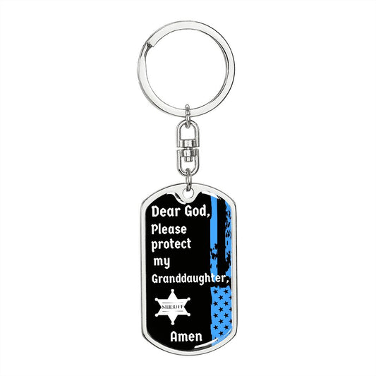 Protect My Granddaughter (Thin Blue Line / Sherriff) - Dog Tag Swivel Keychain