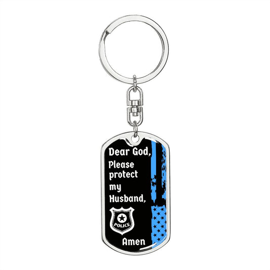 Protect My Husband (Thin Blue Line / Police) - Dog Tag Swivel Keychain