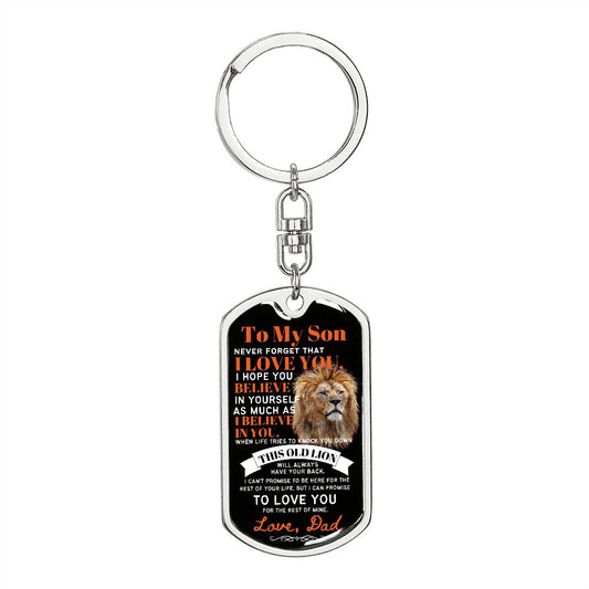 To Son from Dad (This Old Lion 2 Orange) - Dog Tag Swivel Key Chain