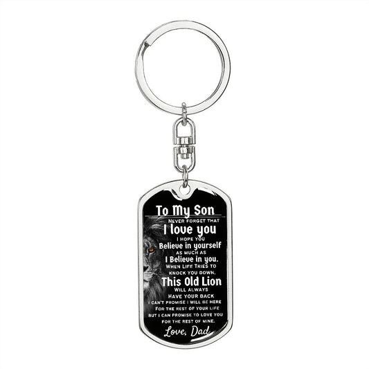To Son from Dad (Old Lion) - Dog Tag Swivel Keychain
