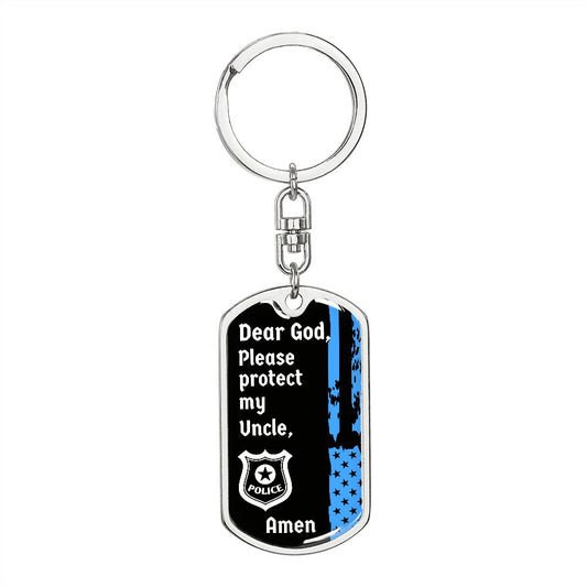 Protect My Uncle (Thin Blue Line / Police) - Dog Tag Swivel Keychain