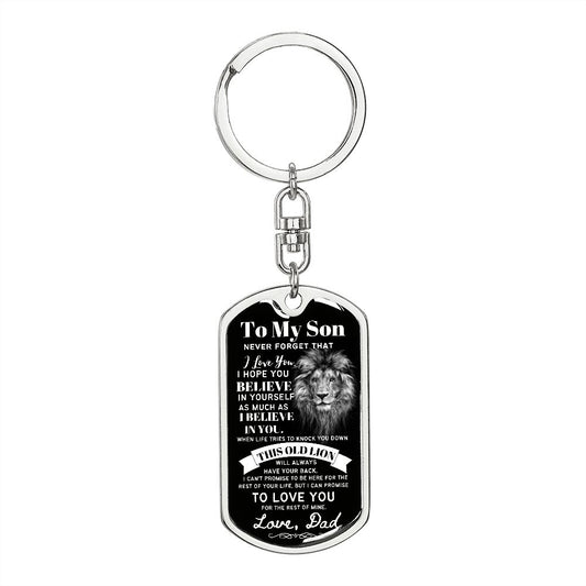 To My Son From Dad (Black & White Lion) - Dog Tag Swivel Keychain