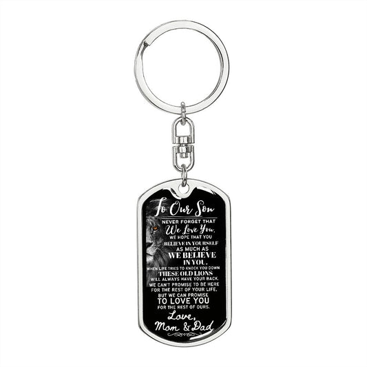 To Our Son From Mom & Dad (Half Lion) - Dog Tag Swivel Keychain