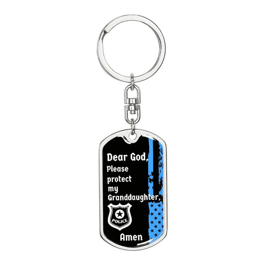 Protect My Granddaughter (Thin Blue Line / Police) - Dog Tag Swivel Keychain