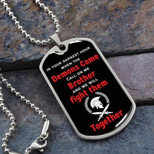 When the Demons Come / Veterans (Red / White Spartan Seal) - Dog Tag