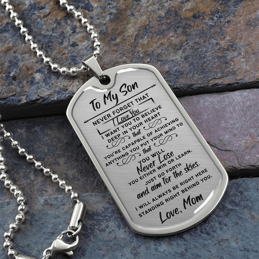 To Son from Mom - Aim for the skies (Silver) - Dog Tag