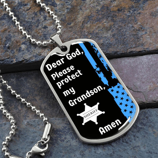 Protect My Grandson (Thin Blue Line / Sherriff) - Dog Tag