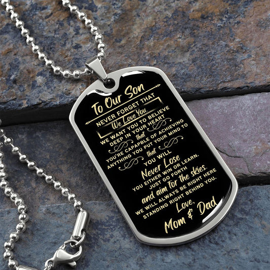 To Our Son from Mom and Dad (Black/Gold) - Dog Tag