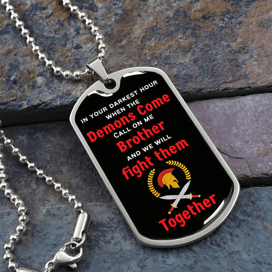 When the Demons Come / Veterans (Red / Gold Spartan Seal) - Dog Tag