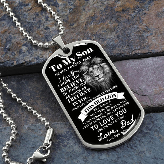 To My Son From Dad (Black & White Lion) - Dog Tag