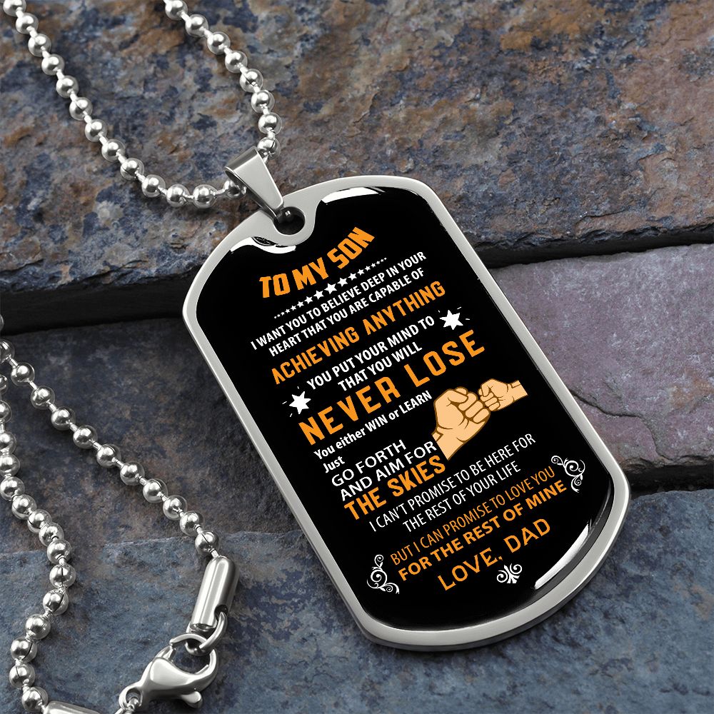 To my Son, Never Lose (Fist Bump Orange) - Dog Tag