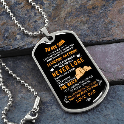 To my Son, Never Lose (Fist Bump Orange) - Dog Tag