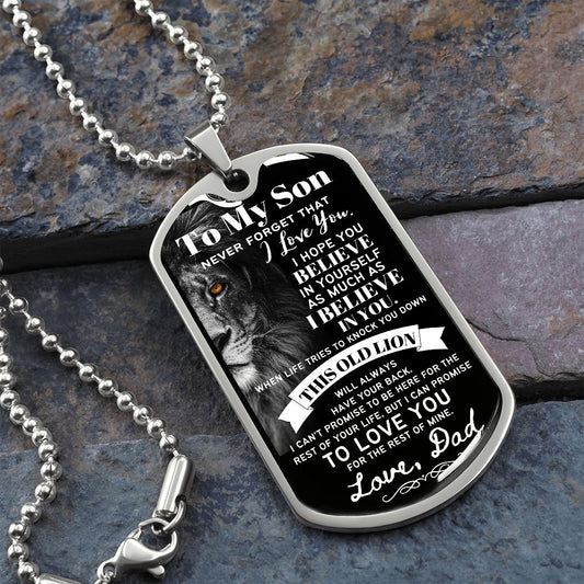 To My Son from Dad (Larger Fancy Half Lion) - Dog Tag