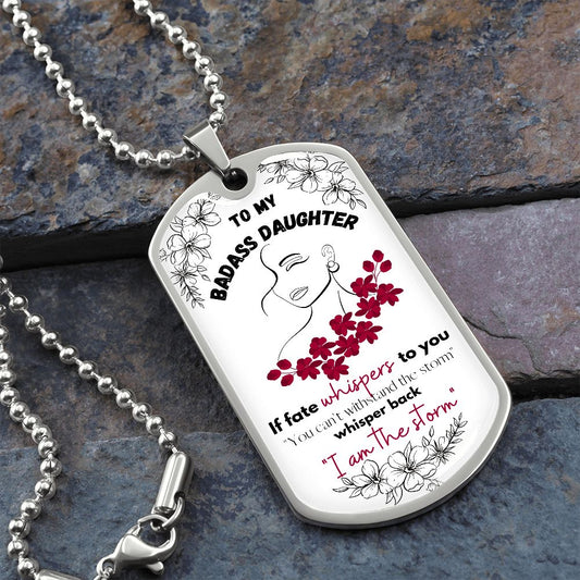 Daughter "I am the Storm" - (Red Floral) - Dog Tag