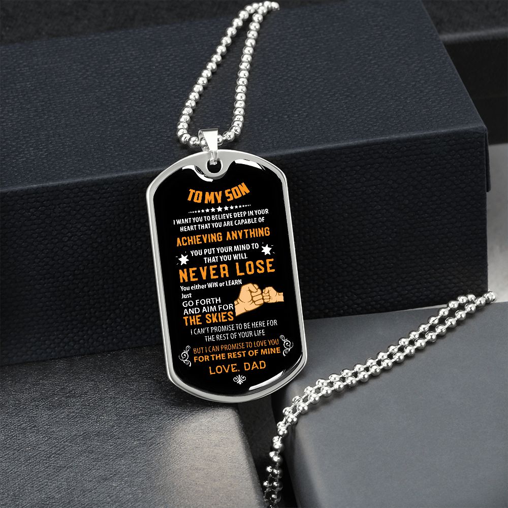 To my Son, Never Lose (Fist Bump Orange) - Dog Tag