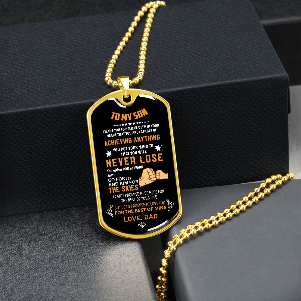 To my Son, Never Lose (Fist Bump Orange) - Dog Tag
