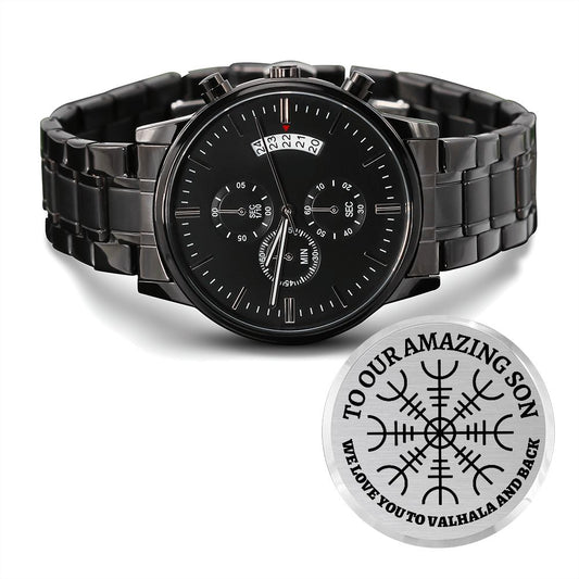 To Our Amazing Son (Viking Theme) - Engraved Black Chronograph Watch