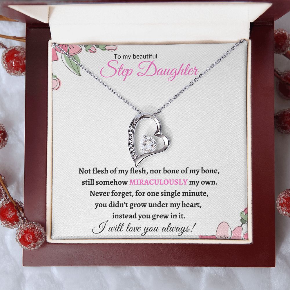 To My Beautiful Step Daughter / nonbiological (Pink Card) - Forever love Necklace