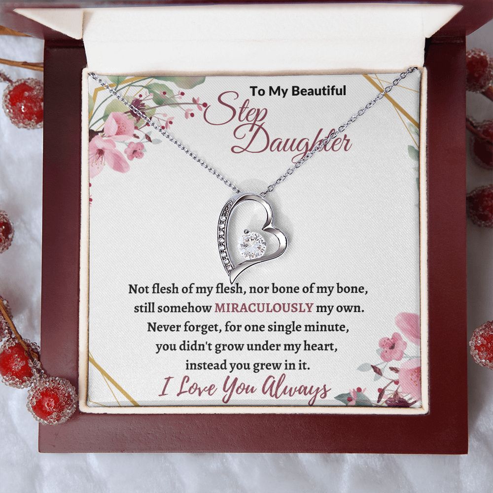 To My Beautiful Step Daughter / nonbiological (Burgundy Card) - Forever love Necklace