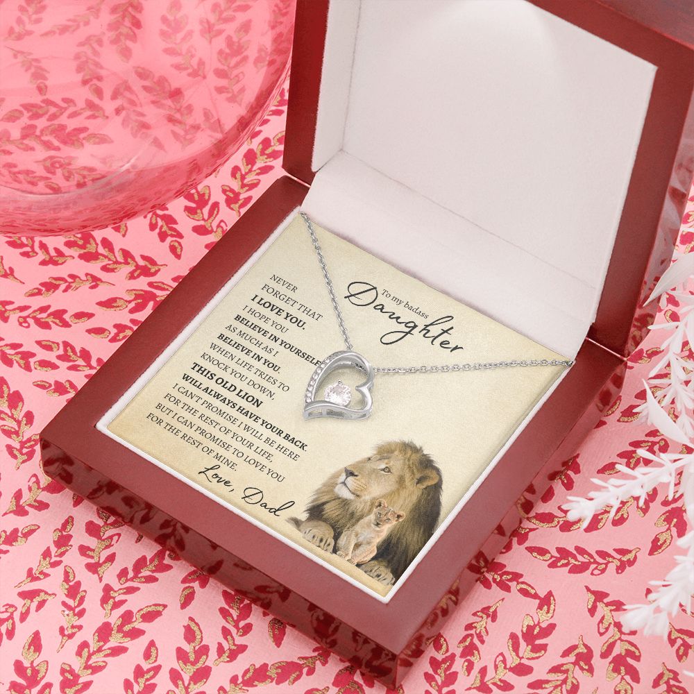To my BadAss Daughter (Lion Beige Card) Forever Love Necklace