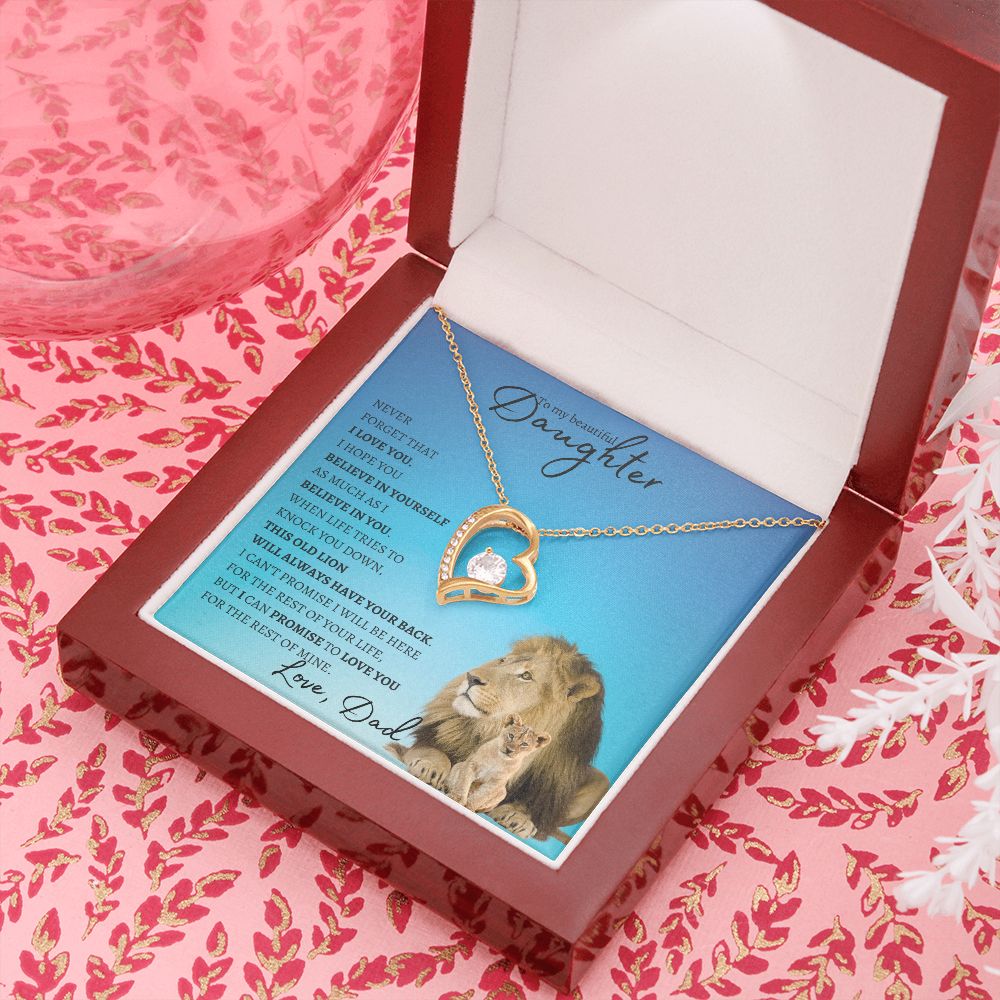 Beautiful Daughter from Dad (Blue Lion Card) - Forever Love Necklace