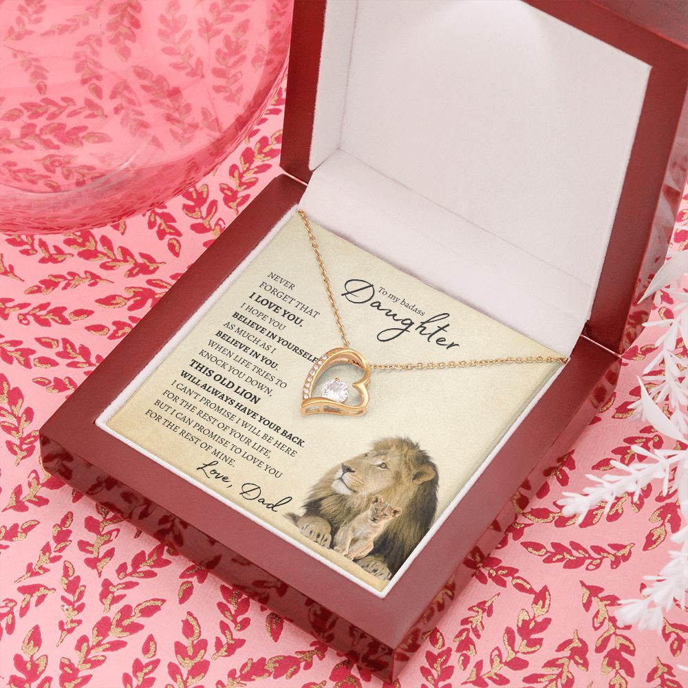 To my BadAss Daughter (Lion Beige Card) Forever Love Necklace