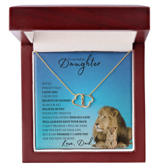 Daughter from Dad (Lion Blue Card) - 10K Gold /Diamond - Everlasting Love Necklace