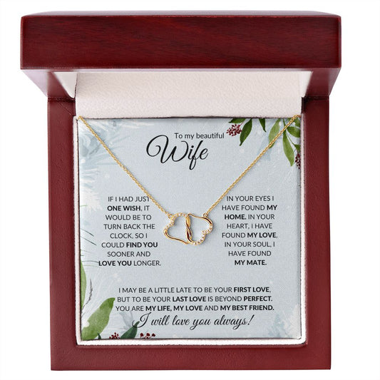 Wife (Christmas Holly Card) - 10K gold and diamond Everlasting Love Necklace