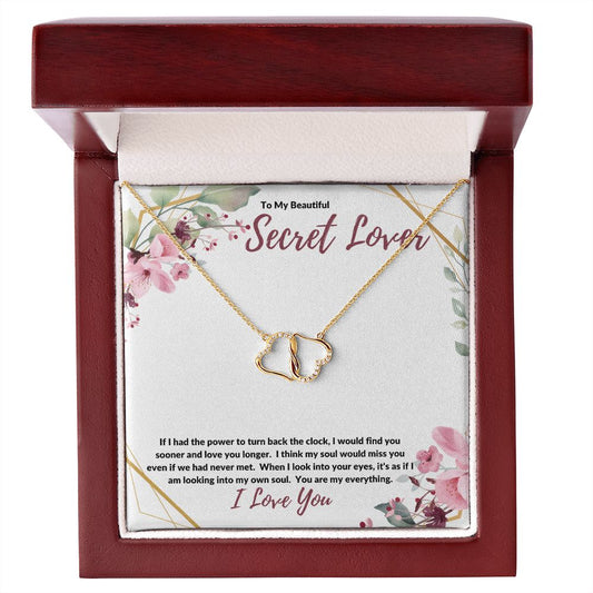 To My Secret Lover (Burgundy Card) - Solid 10K Gold & Diamond - Everlasting Love Necklace