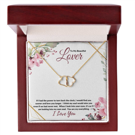 To my Beautiful Lover (Burgundy Card) - 10K Solid Gold & Diamond - Everlasting Love Necklace