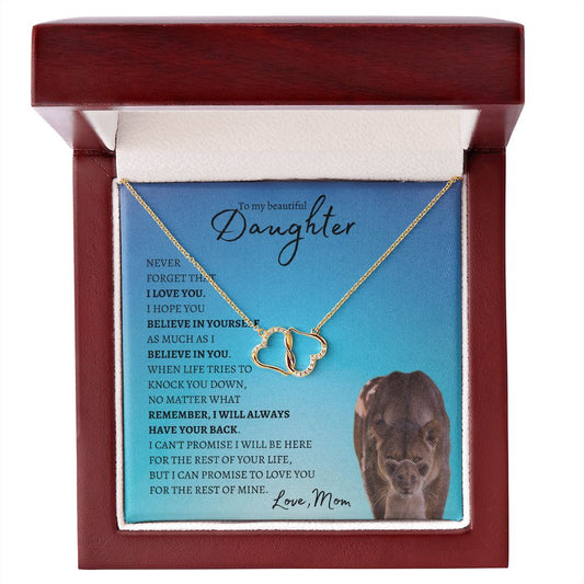 Beautiful Daughter from Mom (Blue Lioness Card) -10K Gold / Diamond -Everlasting Love Necklace