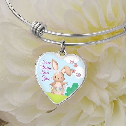 Some Bunny Loves You (Easter) - Heart Bangle Bracelet