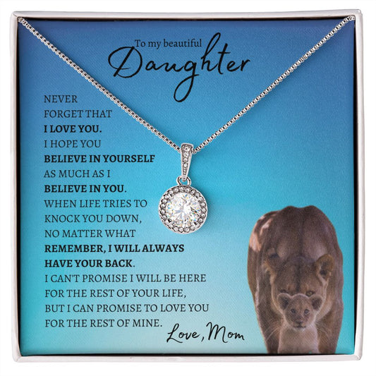 Beautiful Daughter From Mom (Blue Lion Card) - Eternal Hope Necklace
