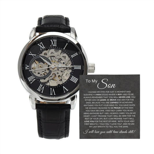 To My Son (Charcoal Card) - Until Time Stands Still - Openwork Watch