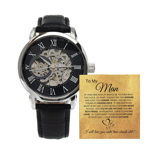 To my Man (Gold Card) -Until Time Stands Still -  Men's Openwork Watch